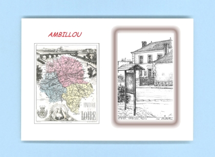 Cartes Postales impression Noir avec dpartement sur la ville de AMBILLOU Titre : mairie