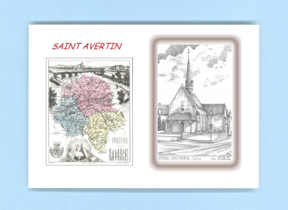 Cartes Postales impression Noir avec dpartement sur la ville de ST AVERTIN Titre : eglise