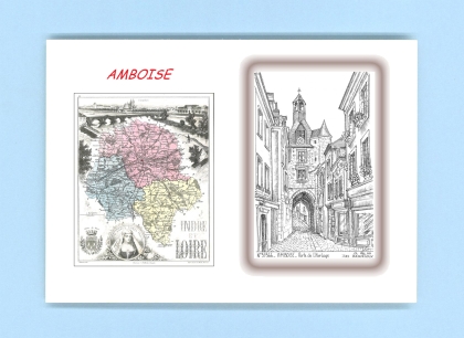Cartes Postales impression Noir avec dpartement sur la ville de AMBOISE Titre : porte de l horloge