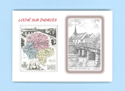 Cartes Postales impression Noir avec dpartement sur la ville de LOCHE SUR INDROIS Titre : eglise
