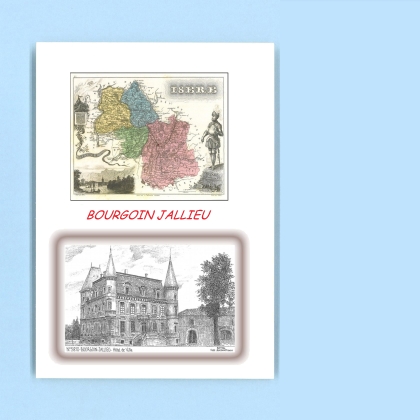 Cartes Postales impression Noir avec dpartement sur la ville de BOURGOIN JALLIEU Titre : hotel de ville