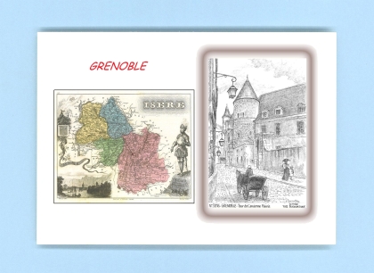 Cartes Postales impression Noir avec dpartement sur la ville de GRENOBLE Titre : tour de l ancienne mairie