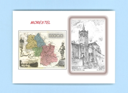 Cartes Postales impression Noir avec dpartement sur la ville de MORESTEL Titre : eglise