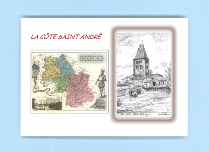 Cartes Postales impression Noir avec dpartement sur la ville de LA COTE ST ANDRE Titre : eglise