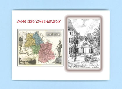 Cartes Postales impression Noir avec dpartement sur la ville de CHARVIEU CHAVAGNEUX Titre : hotel de ville