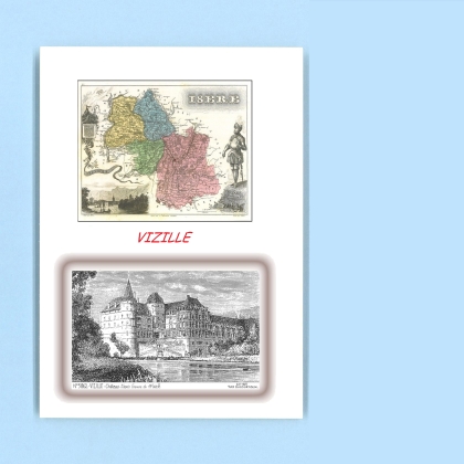 Cartes Postales impression Noir avec dpartement sur la ville de VIZILLE Titre : chateau