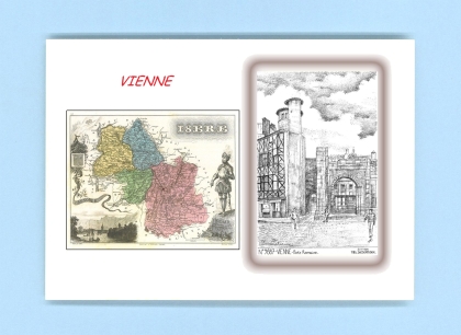 Cartes Postales impression Noir avec dpartement sur la ville de VIENNE Titre : porte romaine