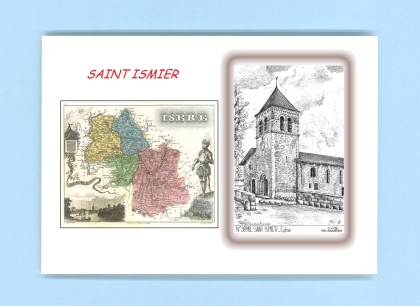 Cartes Postales impression Noir avec dpartement sur la ville de ST ISMIER Titre : eglise