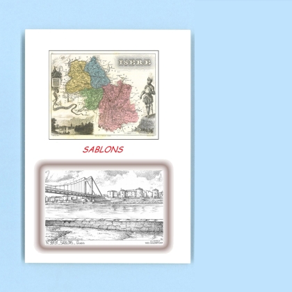 Cartes Postales impression Noir avec dpartement sur la ville de SABLONS Titre : quais