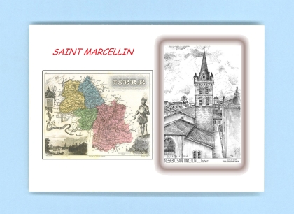 Cartes Postales impression Noir avec dpartement sur la ville de ST MARCELLIN Titre : clocher