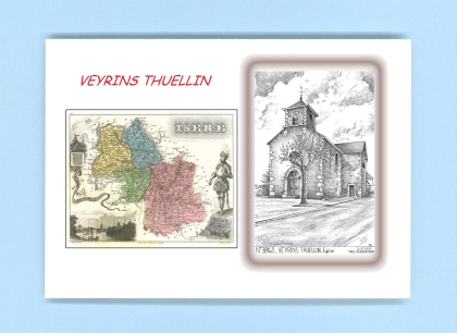 Cartes Postales impression Noir avec dpartement sur la ville de VEYRINS THUELLIN Titre : eglise
