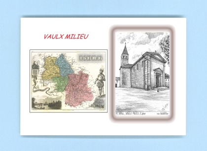 Cartes Postales impression Noir avec dpartement sur la ville de VAULX MILIEU Titre : eglise