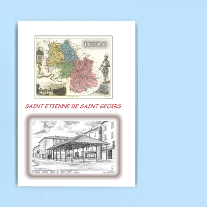 Cartes Postales impression Noir avec dpartement sur la ville de ST ETIENNE DE ST GEOIRS Titre : halles