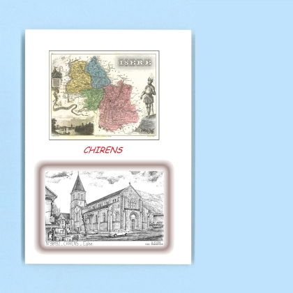 Cartes Postales impression Noir avec dpartement sur la ville de CHIRENS Titre : eglise