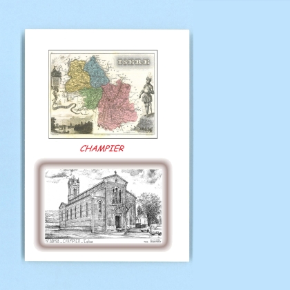Cartes Postales impression Noir avec dpartement sur la ville de CHAMPIER Titre : eglise