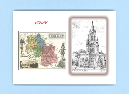 Cartes Postales impression Noir avec dpartement sur la ville de VINAY Titre : eglise