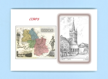 Cartes Postales impression Noir avec dpartement sur la ville de CORPS Titre : eglise