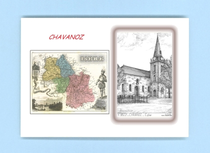 Cartes Postales impression Noir avec dpartement sur la ville de CHAVANOZ Titre : eglise