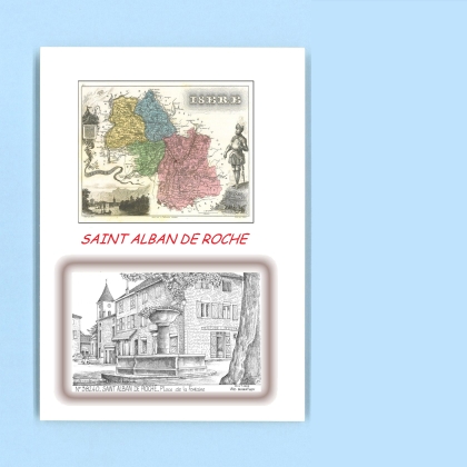 Cartes Postales impression Noir avec dpartement sur la ville de ST ALBAN DE ROCHE Titre : place de la fontaine