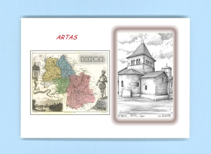 Cartes Postales impression Noir avec dpartement sur la ville de ARTAS Titre : eglise