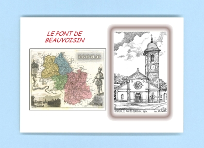 Cartes Postales impression Noir avec dpartement sur la ville de LE PONT DE BEAUVOISIN Titre : eglise