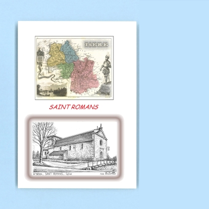 Cartes Postales impression Noir avec dpartement sur la ville de ST ROMANS Titre : eglise