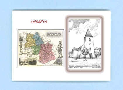 Cartes Postales impression Noir avec dpartement sur la ville de HERBEYS Titre : eglise