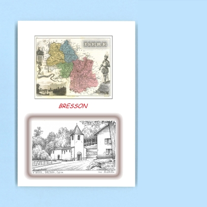 Cartes Postales impression Noir avec dpartement sur la ville de BRESSON Titre : eglise