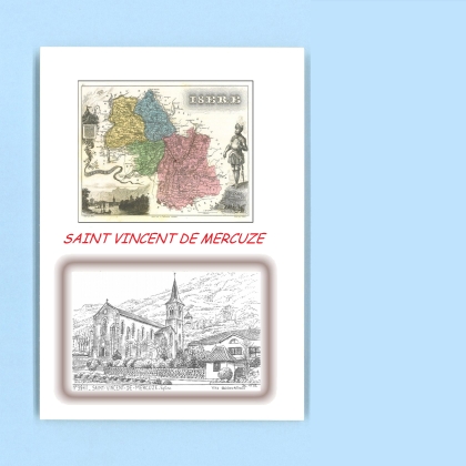 Cartes Postales impression Noir avec dpartement sur la ville de ST VINCENT DE MERCUZE Titre : eglise