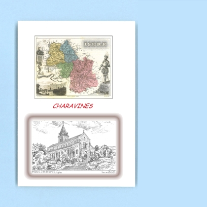 Cartes Postales impression Noir avec dpartement sur la ville de CHARAVINES Titre : eglise
