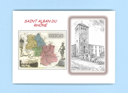 Cartes Postales impression Noir avec dpartement sur la ville de ST ALBAN DU RHONE Titre : eglise et mairie