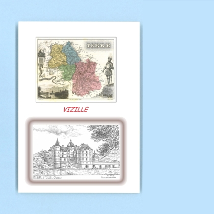 Cartes Postales impression Noir avec dpartement sur la ville de VIZILLE Titre : chateau