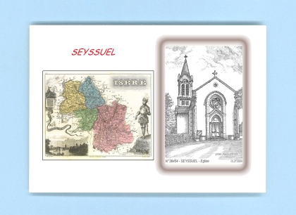 Cartes Postales impression Noir avec dpartement sur la ville de SEYSSUEL Titre : eglise