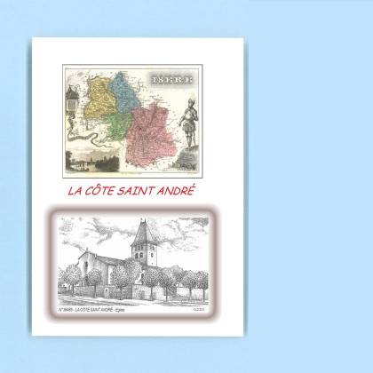 Cartes Postales impression Noir avec dpartement sur la ville de LA COTE ST ANDRE Titre : eglise