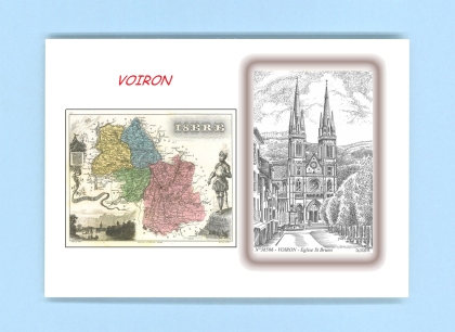 Cartes Postales impression Noir avec dpartement sur la ville de VOIRON Titre : eglise st bruno