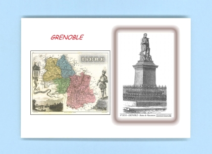 Cartes Postales impression Noir avec dpartement sur la ville de GRENOBLE Titre : statue de vaucanson