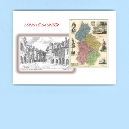 Cartes Postales impression Noir avec dpartement sur la ville de LONS LE SAUNIER Titre : rue du commerce