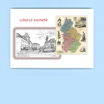 Cartes Postales impression Noir avec dpartement sur la ville de LONS LE SAUNIER Titre : place
