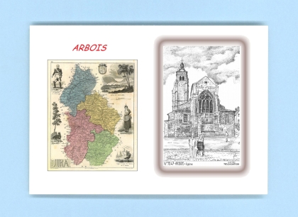 Cartes Postales impression Noir avec dpartement sur la ville de ARBOIS Titre : eglise