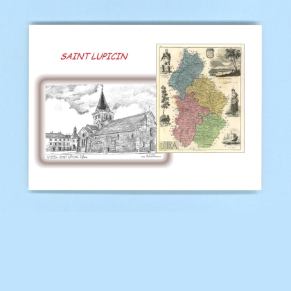 Cartes Postales impression Noir avec dpartement sur la ville de ST LUPICIN Titre : eglise