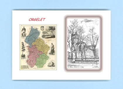 Cartes Postales impression Noir avec dpartement sur la ville de ORGELET Titre : eglise