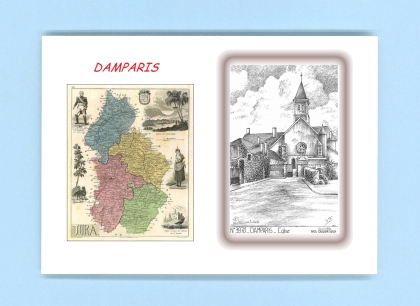 Cartes Postales impression Noir avec dpartement sur la ville de DAMPARIS Titre : eglise