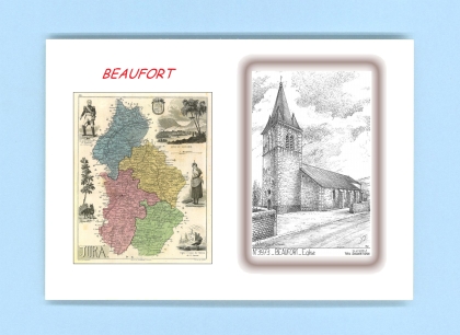 Cartes Postales impression Noir avec dpartement sur la ville de BEAUFORT Titre : eglise