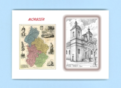 Cartes Postales impression Noir avec dpartement sur la ville de MORBIER Titre : eglise
