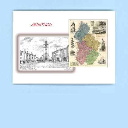 Cartes Postales impression Noir avec dpartement sur la ville de ARINTHOD Titre : place