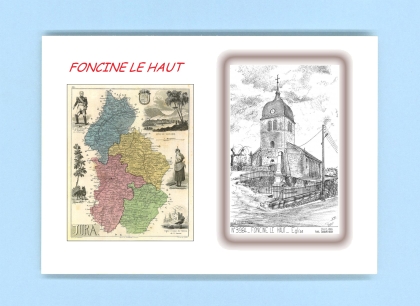 Cartes Postales impression Noir avec dpartement sur la ville de FONCINE LE HAUT Titre : eglise