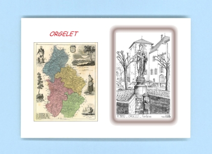 Cartes Postales impression Noir avec dpartement sur la ville de ORGELET Titre : fontaine