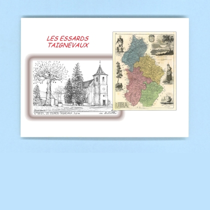 Cartes Postales impression Noir avec dpartement sur la ville de LES ESSARDS TAIGNEVAUX Titre : eglise