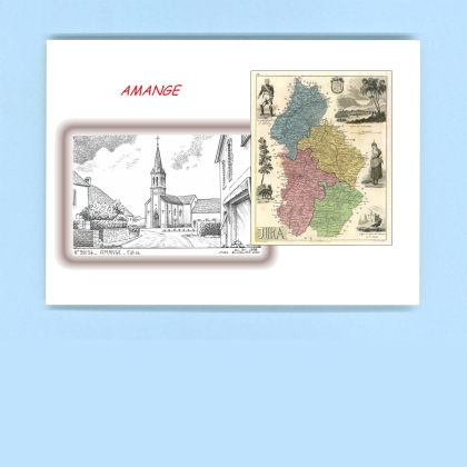 Cartes Postales impression Noir avec dpartement sur la ville de AMANGE Titre : eglise