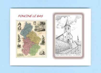 Cartes Postales impression Noir avec dpartement sur la ville de FONCINE LE BAS Titre : eglise
